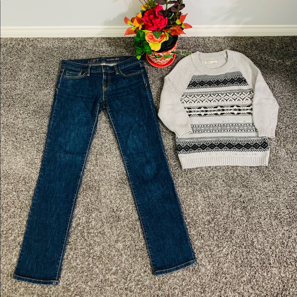 LOFT MODERN slim Boot cut Jean & old Nevy sweater